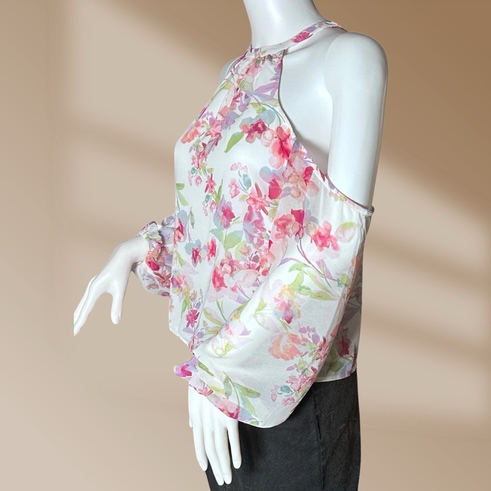 Floral Top Blouse Cold Shoulder Size X-Small Long Sleeve Retail $69 NWT! - Picture 3 of 6